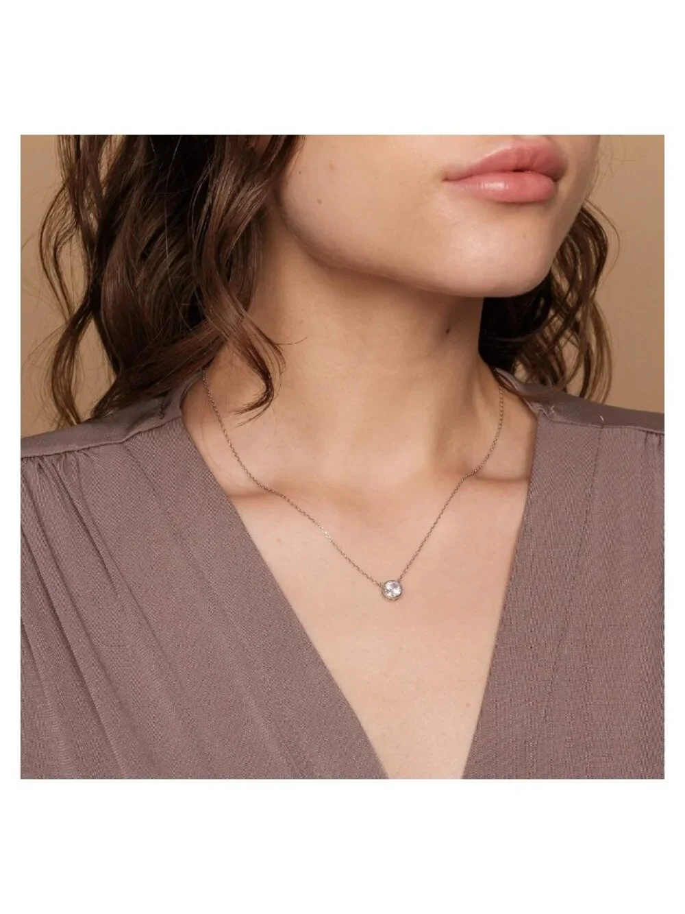 14K Gold Plated Bezel CZ Pendant Necklace 16in Choker